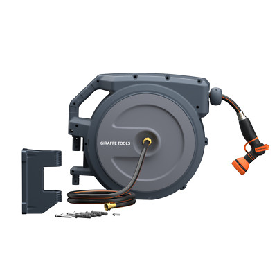Giraffe Tools 1/2-IN 130-FT Retractable Garden Hose Reel PRO with Metal Bracket