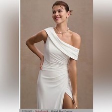 Mac Duggal One-Shoulder Ruched Jersey Gown white maxi Sz 10 NWT