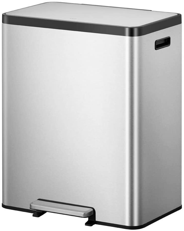 EKO Mülleimer XL EcoCasa II Edelstahl Treteimer 36 + 24 L Mülltrennung