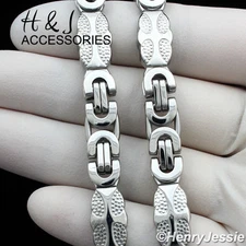 18-40"MEN Stainless Steel WIDE 8mm Silver Cross Flat Byzantine Box Link Necklace