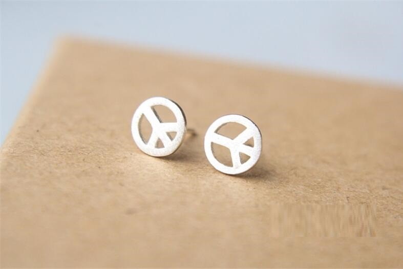 Fashion Lovely Silver Tiny Peace Symbol Stud Earring