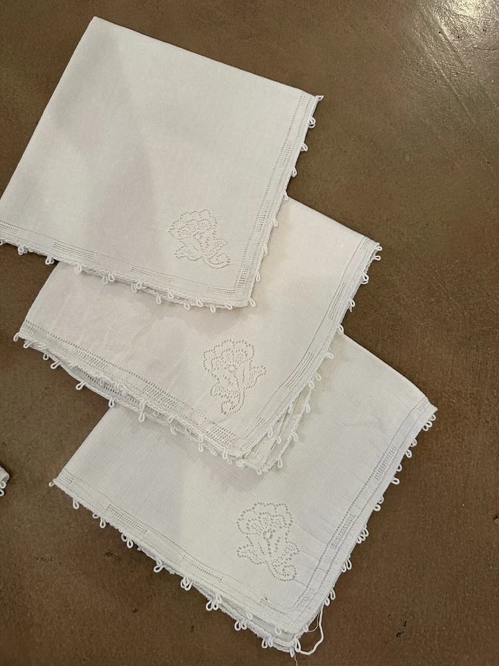 Guardanapos de jantar vintage marfim/creme floral cutwork sensação sedosa ~16"X16" conjunto quadrado 6 - Imagem 2 de 4