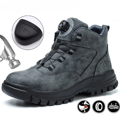 Work Safety Boots Steel Toe Shoes Men's Rotating Buttons Protective Shoes - Picture 3 of 29