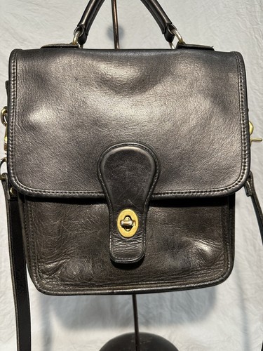 Genuine Vintage Cross Body Black Leather Bag Purse Clutch - Picture 2 of 19