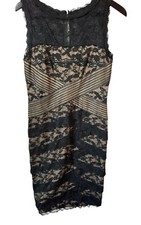 Marina Black Lace Nude Lined Sheath Midi Dress Size 8. Whimsygoth, cocktails LBD