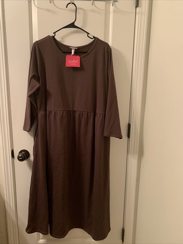 Isabel Maternity Brown 3/4 Sleeve Round Neck Long Dress with Pockets Choose Size - 第 1/10 張圖片