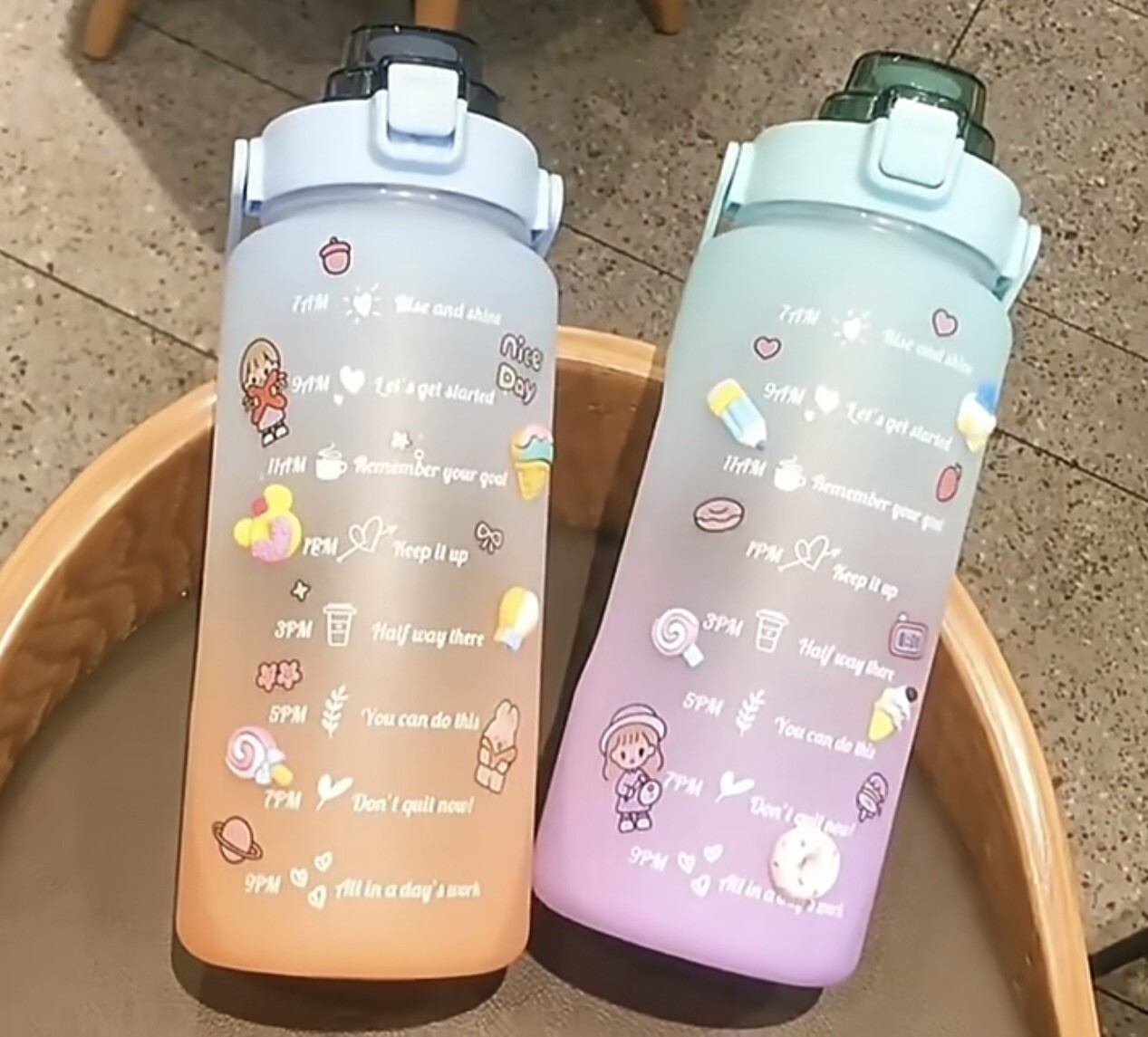 Water Bottle Time Marker 2L Extra Large Motivational Sport Bottle With Straw