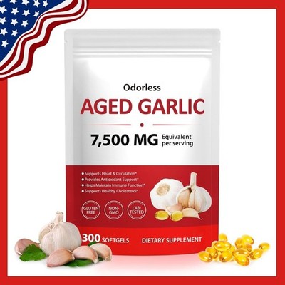 Odorless Garlic 7500Mg per Servings, 300 Softgels | 2 Years Aged Garlic Extra...