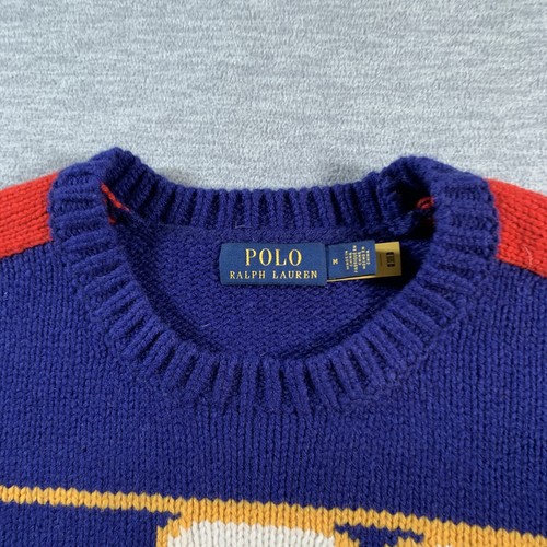 Polo Ralph Lauren Sweater Mens Medium Blue Cream Red Polo Ski 92 Wool Blend Knit - Picture 4 of 10