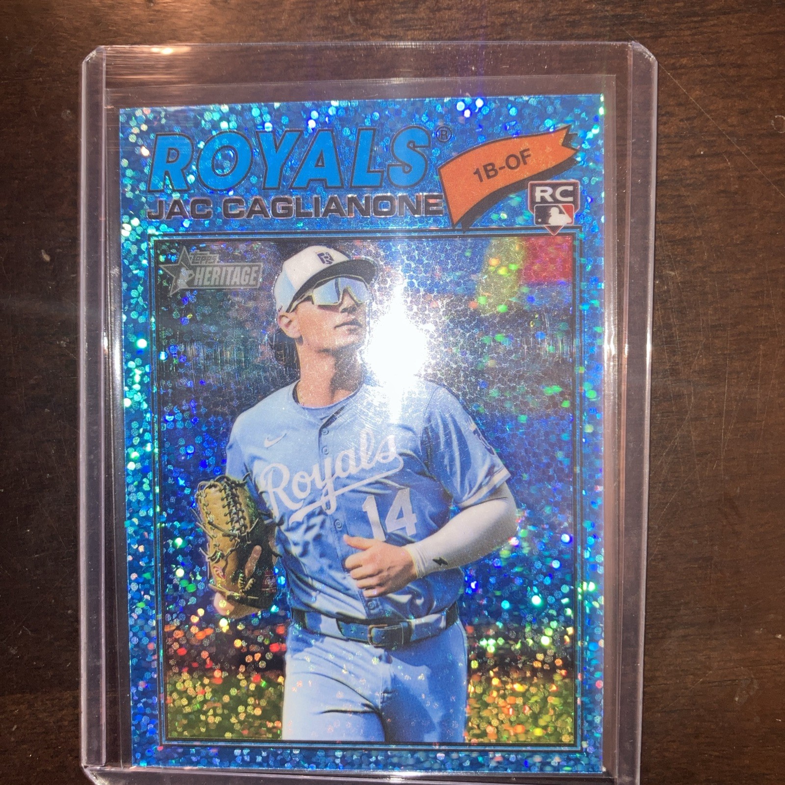 2026 Topps Heritage Jac Caglianone #136 Chrome Light Blue Sparkle Refractor (RC)