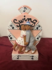 Clay Art 1999 Rare Hand Painted San Francisco Swing Jazz Couple Cookie Jar