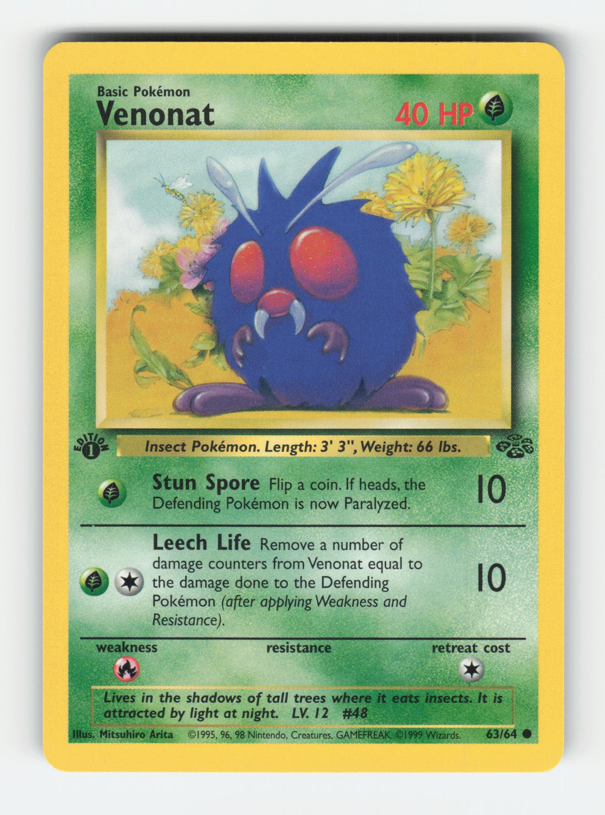 Jungle #63/64 Venonat 1st Edition Common Near Mint or Better