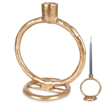 Bougeoir en aluminium doré 19 cm - Photo 1/4