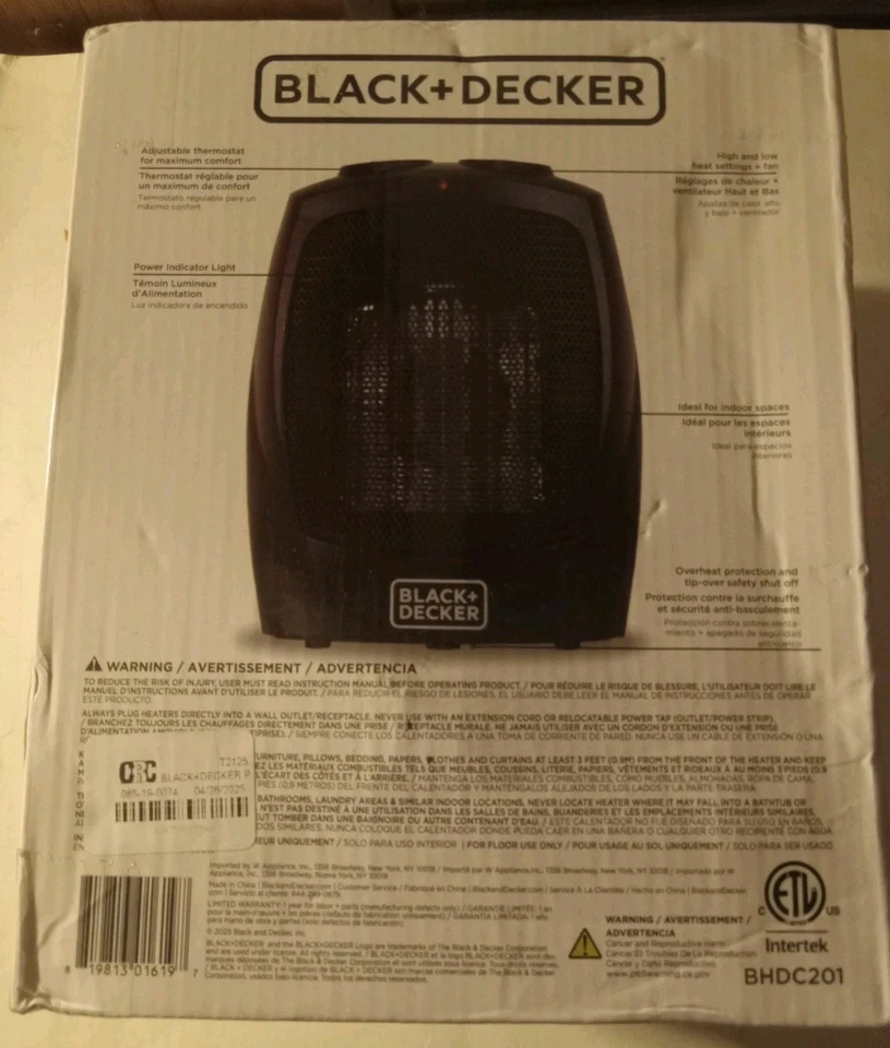 BLACK DECKER Calentador de Espacio Cerámico Portátil 1500W Termostato Compacto Ajustable Foto 3 de 4