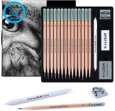 18-Piece Professional Sketch Pencil Set - Includes 5H to 14B Pencils, Vinyl Eras