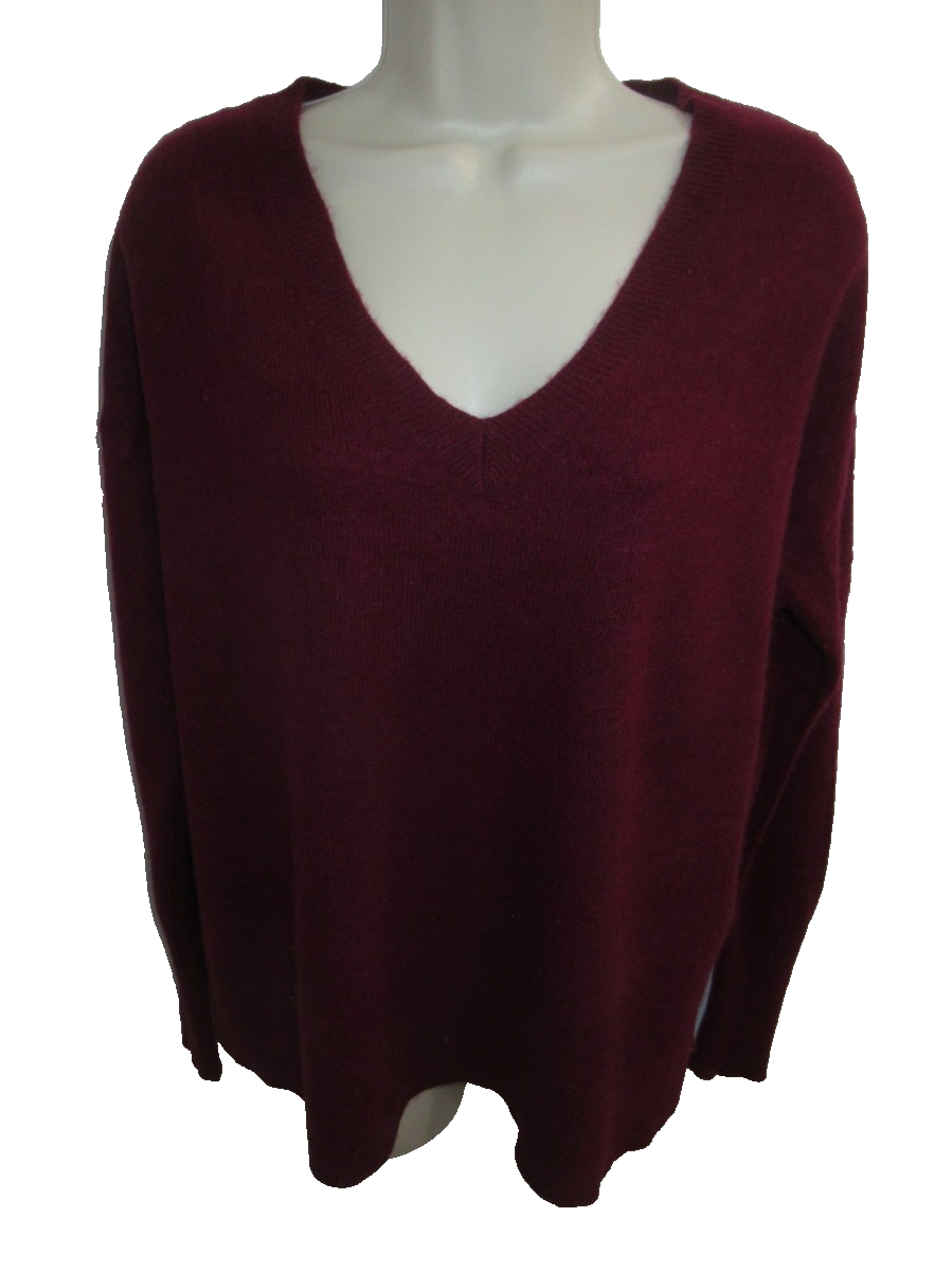 Halogen 100% Cashmere Burgundy V-neck Oversized Sweater Size M