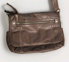 Vintage FOSSIL Brown Pebbled Leather Messenger Bag Crossbody Satchel Boho Y2K