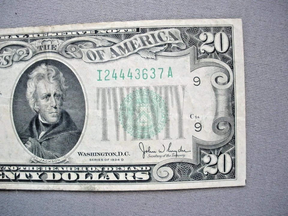 Lot of three (3) US $20 Dollar Bills SERIES 1950 A & 1934 D Minneapolis. Nice - Image 3 of 4
