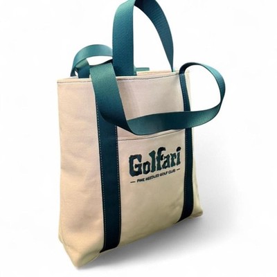 Vintage Pine Needles Golfari Canvas Tote Bag Resort Golf Cream Green Stripes