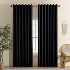 Linen 100 Blackout Curtains for Bedroom, Back Tab/Rod Pocket Room Darkening ...