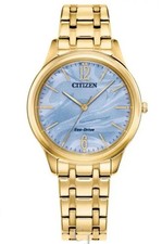Citizen Eco-Drive EM1212-56L -Gold Tone Bracelet Soft Blue Dial Ladies Watch