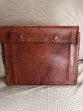 Handmade Brown Leather Portfolio Case / Laptop Sleeve Snap Closure
