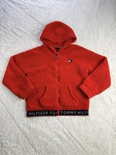 Tommy Hilfiger Jacket Girls Large 12/14 Red Sherpa Fleece Hooded Full Zip Pocket