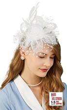 Fascinators Hat for Women Tea Party Headband Kentucky Derby Wedding 1-a-white