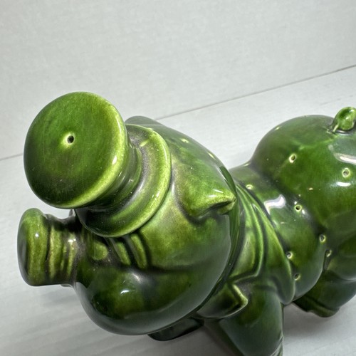 Vintage MCM Ceramic Pig Toothpick Holder Green Glossy Finish So Cute W/ Top Hat - Picture 3 of 12