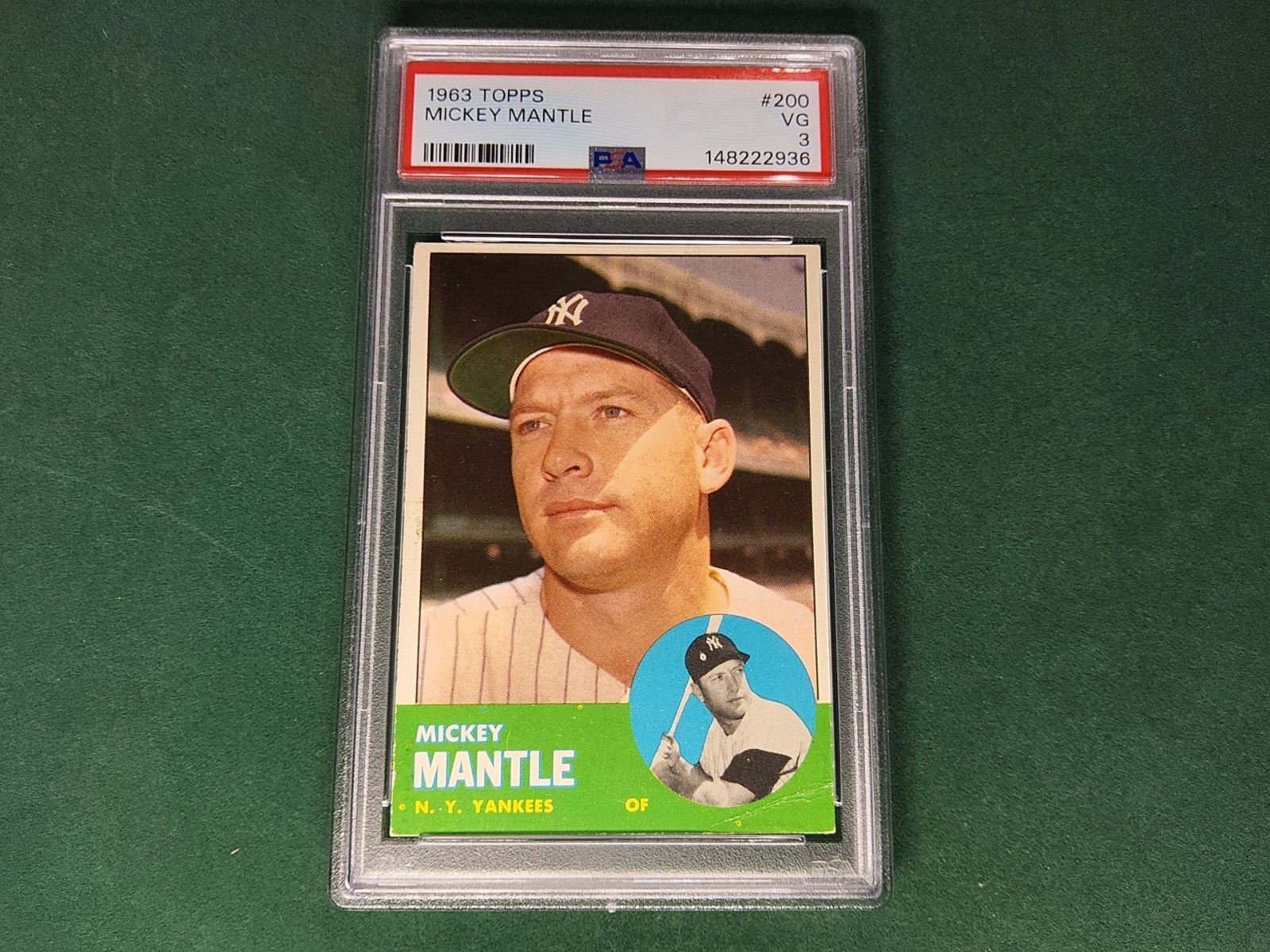1963 Topps Baseball MICKEY MANTLE Vintage Card #200 PSA 3 VG RARE!! HOF Yankees view 1