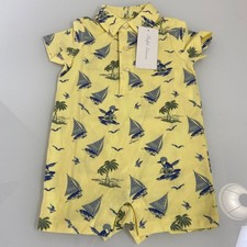 Ralph Lauren Baby Boy Size 3M Yellow Sailboat Polo Bear Shortall Romper NEW Snap