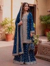Premium Designer Faux Georgette Kurta Palazzo With Dupatta For Reception