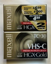 2 Sealed Maxwell VHS-C TC-30 HGX-GOLD Premium High Grade Video Tape