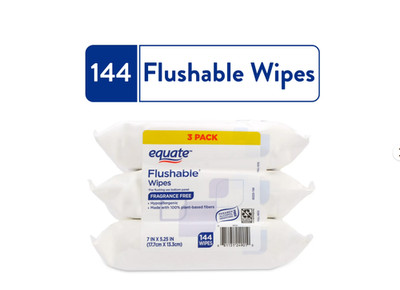 Equate Flushable Wet Wipes, Fragrance Free, 144 Wipes (3 Pack)
