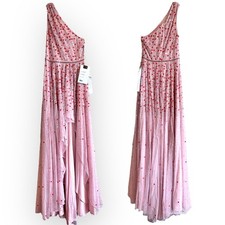 NWT Mac Duggal Pink One Shoulder High Low Gown Sequin Beaded Size 4