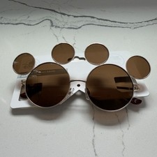 Disneyland Mickey Mouse Ear Shaped Sunglasses Gold Metal Wire Frame Brown Lens