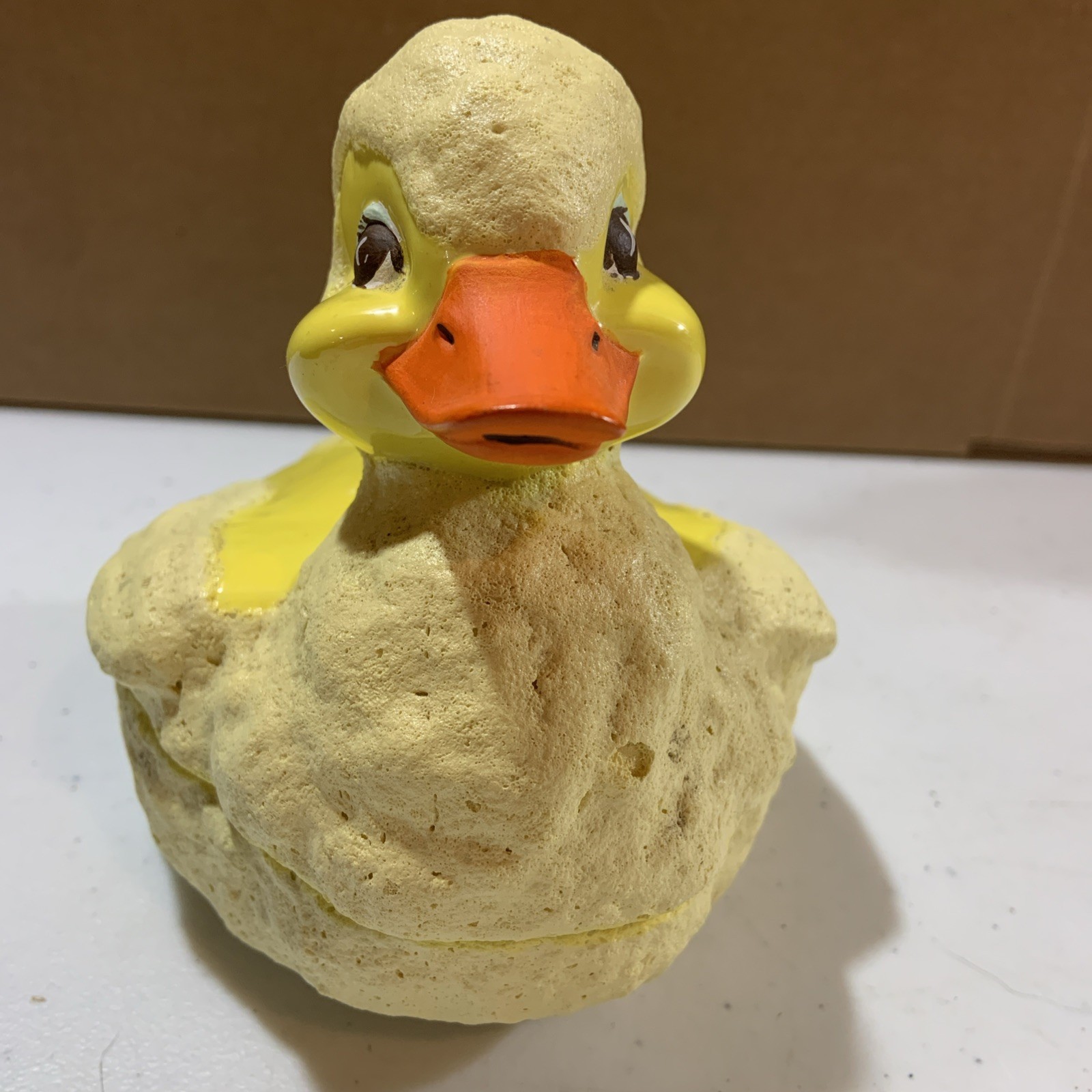 Vtg Byron Molds  5 1/2 “ Tall  Yellow Duck Trinket/ Candy Dish  (Very Adorable)