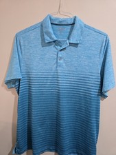 Champion Men's XL Blue Polo Shirt Short Sleeve Top Button Missing Stripes