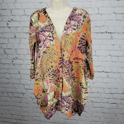 Le Musee Multicolor Silk Blend Semi Sheer 3/4 Sleeve Buttoned Tunic Top Small S