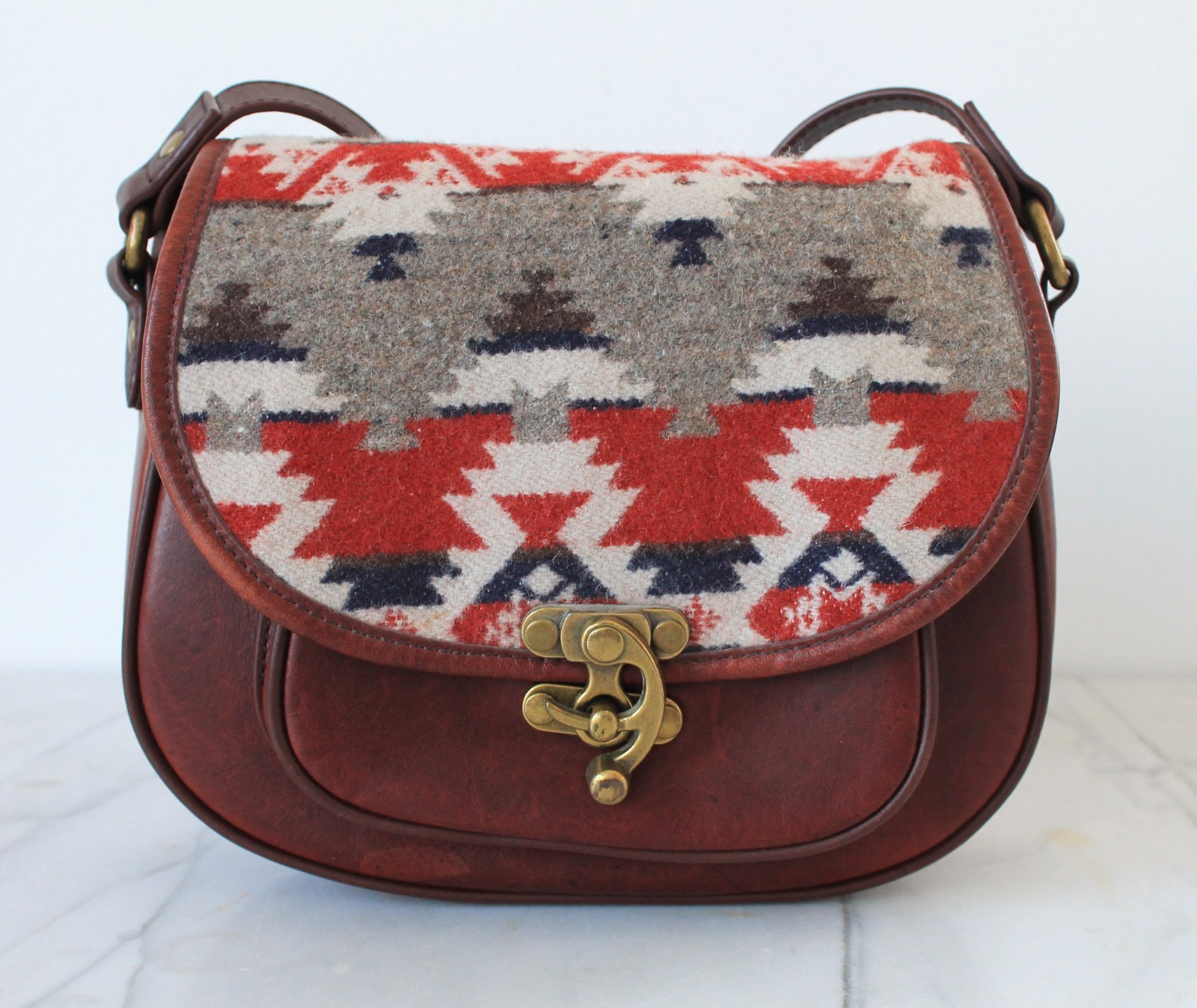 Pendleton Leather and Wool Aztec Style Crossbody … - image 1