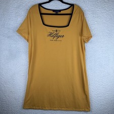 Tommy Hilfiger Embroidered Cursive Tee Shirt Dress Size XXL Mustard Yellow Gold