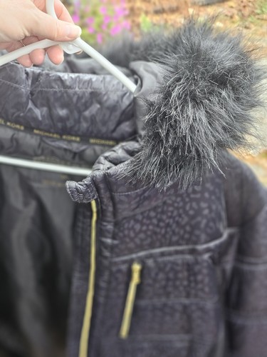 Michael Kors Hooded Quilted Mixed Faux Fur Trim Jacket Coat Plus 3XL Black Gold - Picture 16 of 17