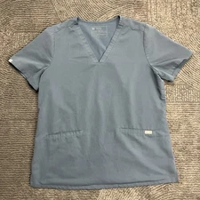 FIGS Technical Collection Scrub Top Women's Large Blue V-Neck 2-Pocket Medical