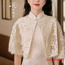 Bridal Lace Shrug Cape Wrap Faux Pearl Jacket Shawl Capelet Tippet Wedding New