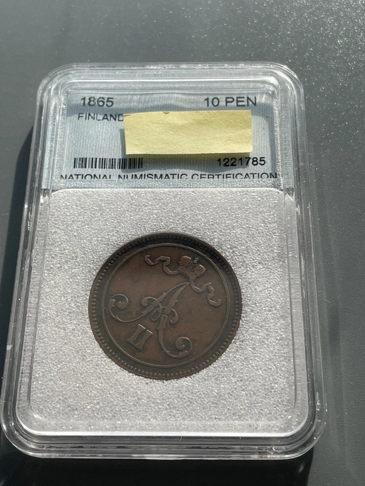 1865 FINLAND Grand Duchy of Russian Empire Big Bronze 10 PENNIA in coin folder - Image 4 of 4