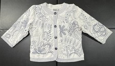 Chico s Embroidered Cotton Jacket Blue Floral Embroidery Women s Size 3