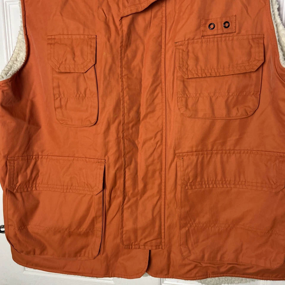 Vintage Old Navy Utility Vest Hunting Camping Outdoors Sherpa Lined Orange Men M - Image 3 of 4