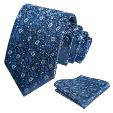Mens 3.15inches Exquisite Floral Tie with Small Flower Printed 996-navy Blue