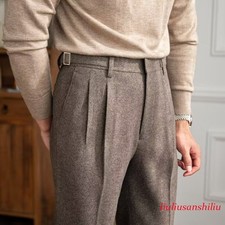 Winter Men's Vintage Gurkha Trousers High Waist Straight Naples Pants Business