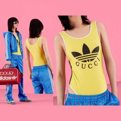 GUCCI SWIMSUIT ADIDAS X TREFOIL PRINT WEB DETAIL YELLOW ONE
